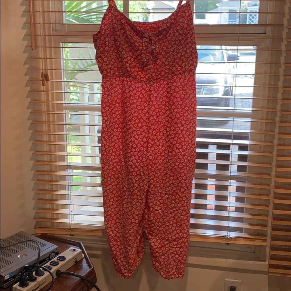 Red flower jumpsuit.